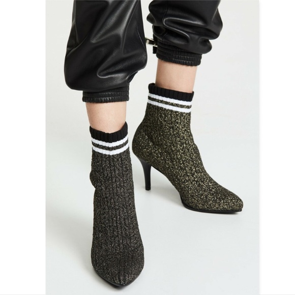 New STUART WEITZMAN Black/Gold Knit Sock Booties 9